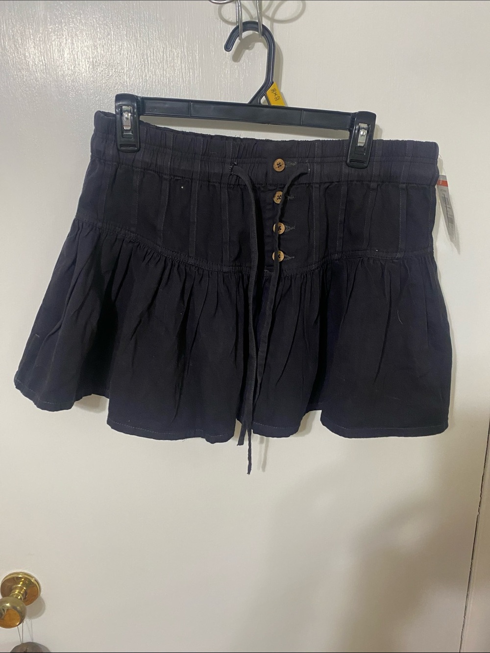 We The Free Navy Black Tiered Mini Skirt with Button Front